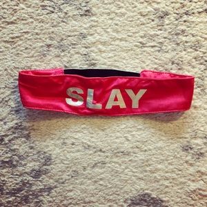 Hot pink & silver “SLAY” wrap headband